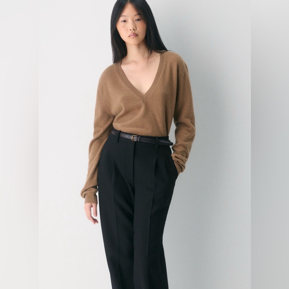 Aritzia V-Neck Sweater in Warm Camel